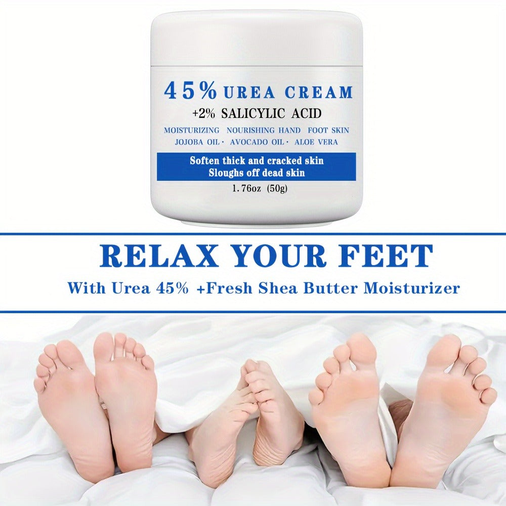 50g Jar of 45% Urea and 2% Salicylic Acid Foot Cream with Avocado and Shea Butter Labeling