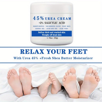 50g Jar of 45% Urea and 2% Salicylic Acid Foot Cream with Avocado and Shea Butter Labeling