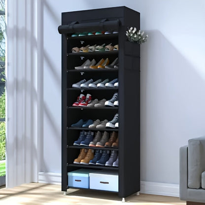 10-Layer Shoe Rack with Dust Cover – Non-Woven Portable Shoe Cabinet Organizer for Entryway, Bedroom & Dormitory Storage
