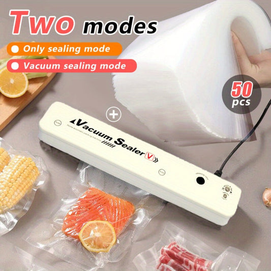 Food Vacuum Sealer Machine 1850W, Automatic Vacuum Sealer with 50 Vacuum Bags — Compact Food Preservation Air Sealer for Fresh Food & Long-Term Storage | Black & White
