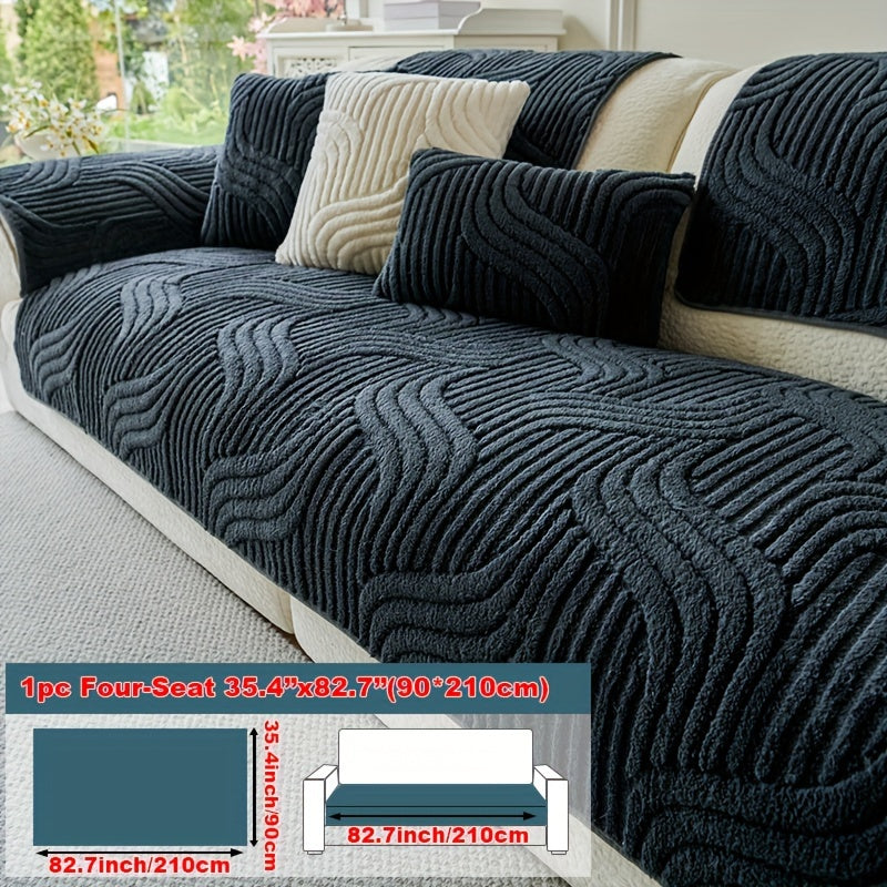 Sofa Cover Wave-Texture Plush Panels for 2 to Large 4-Seater Sofas, Armrest or Pillowcase Options