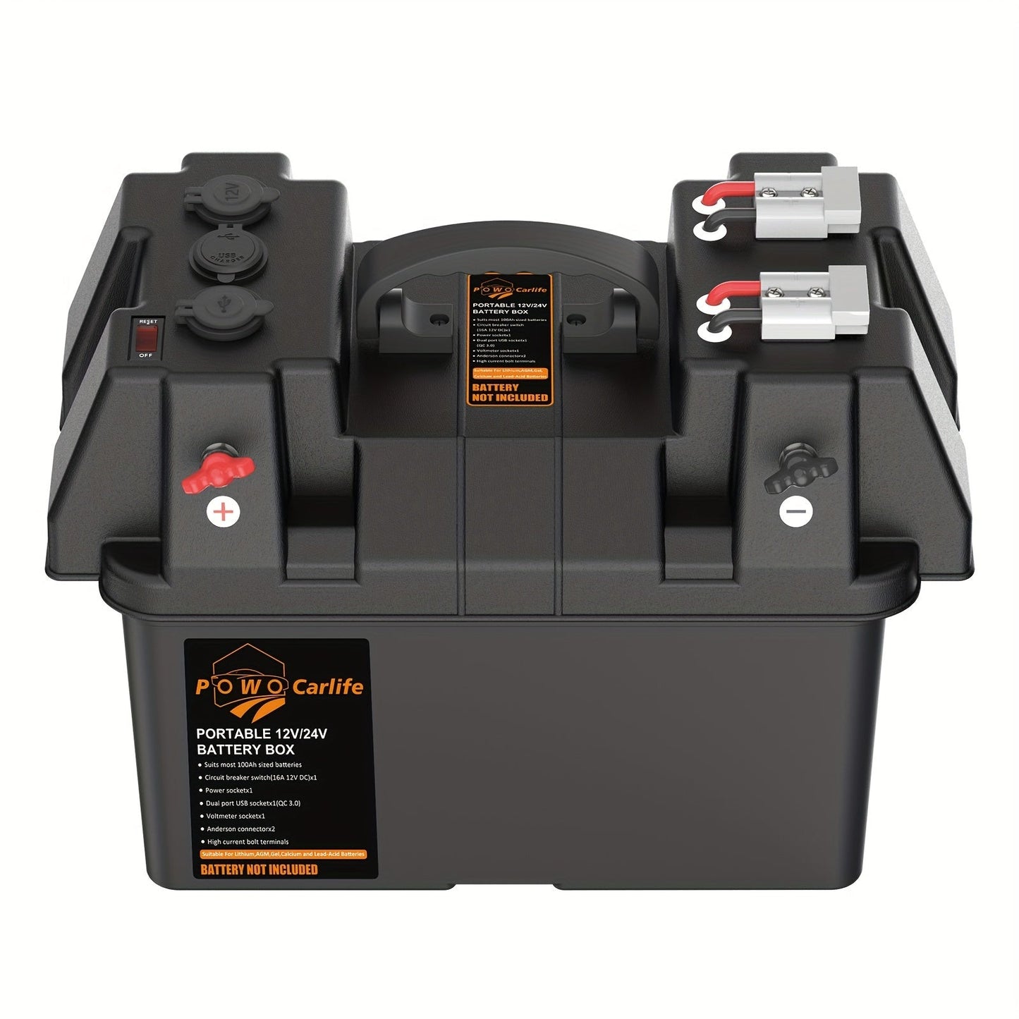 RV Battery Box Power Center Group 24-31 Smart Battery Holder with QC3.0 PD Fast Charge USB DC Ports for LiFePO4 Lithium Lead Acid Trailer Camper Van