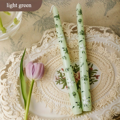 Patterned Taper Candle Set with 9.84-Inch Height in Green, Purple, Blue or Pink and Two- or Four-Piece Options
