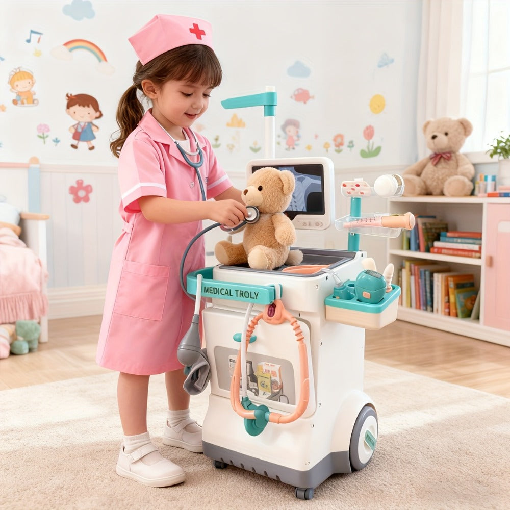 25-Piece Pretend Doctor Cart Play Set with Fold-Open Case, Display Panel and Toy Examination Accessories