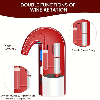 Electric Wine Aerator Decanter Dispenser Set 3-in-1, USB Rechargeable Automatic Wine Pourer with Wine Opener & Stopper, Gift for Wine Lovers