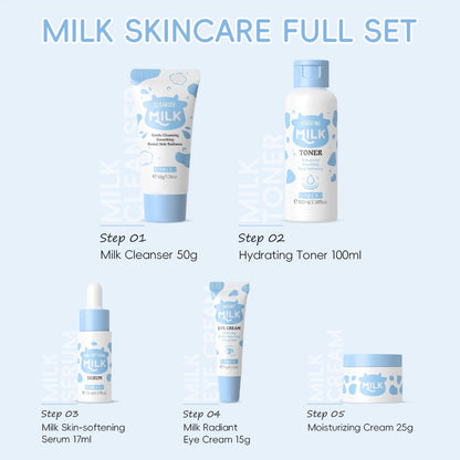 Skincare Set with LAIKOU Label, 5 Milk Niacinamide Alpha-Arbutin Items with Cleanser Toner Serum and Creams