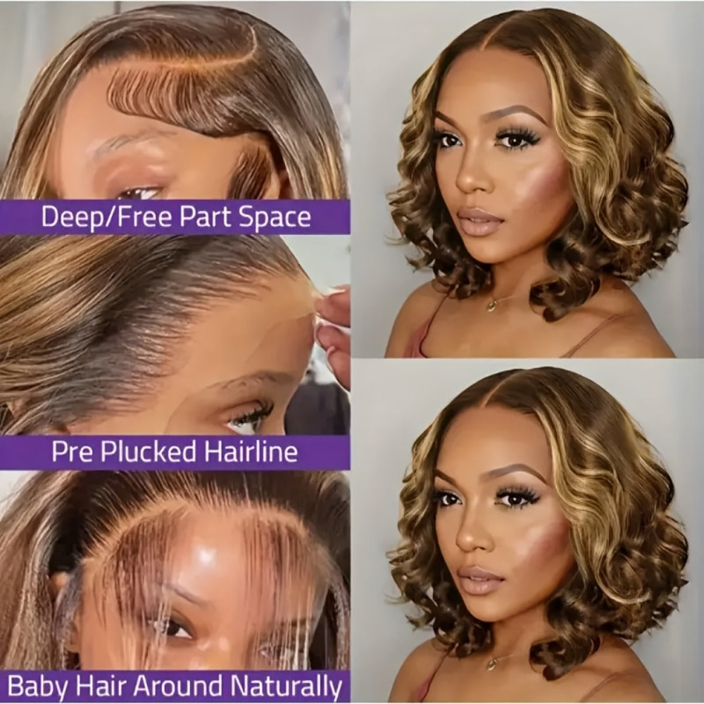 Lace Front Wig Human Hair Body Wave Bob with 13x4 HD Lace, 4/27 Ombre and 10-16in Length Choices