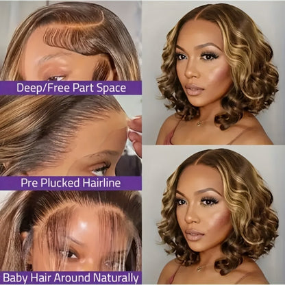Lace Front Wig Human Hair Body Wave Bob with 13x4 HD Lace, 4/27 Ombre and 10-16in Length Choices
