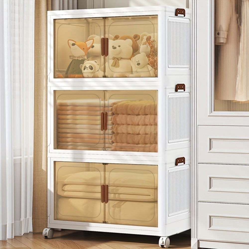 50 cm Wide Folding Storage Cabinet with Wheels and Lids in One to Six-Tier Stackable Options