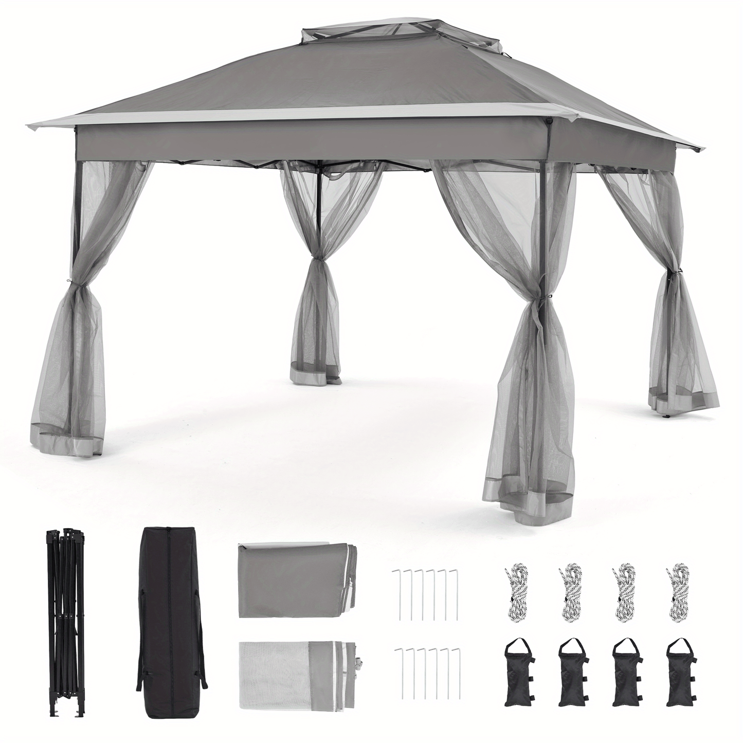 11x11ft Pop-Up Gazebo Tent with Full Mesh Curtains, Three Height Positions and Three Color Options