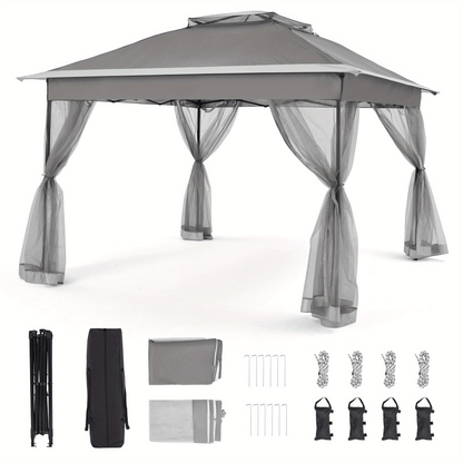 11x11ft Pop-Up Gazebo Tent with Full Mesh Curtains, Three Height Positions and Three Color Options