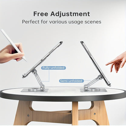 ST02 Rotating Tablet Stand in Silver, Black or Blue with Folding Aluminum Desktop Base and Adjustable Viewing Angle
