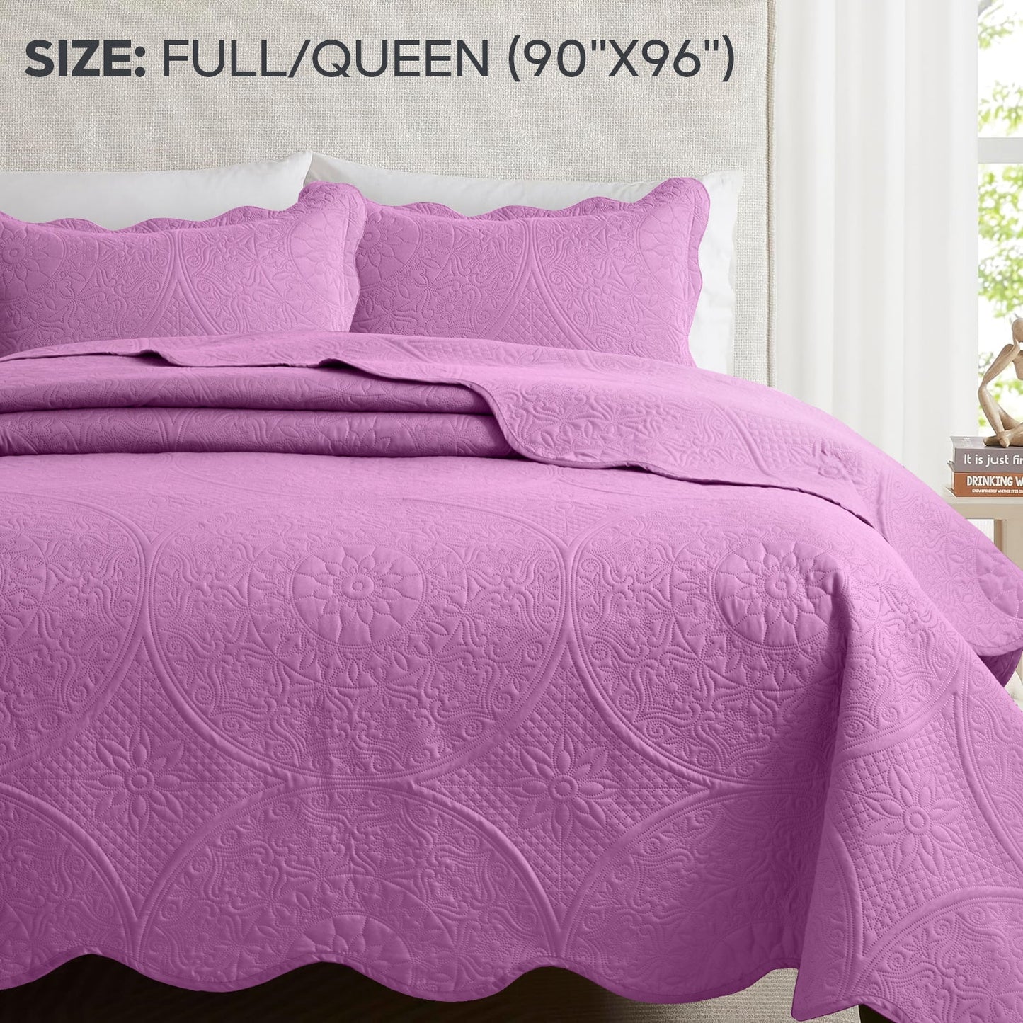 Quilted Bedspread Set 3 Piece – Soft Floral Coverlet with Pillow Shams, Lightweight Breathable Quilt for Bedroom & Guest Room, All Season Bed Cover