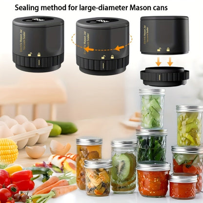 Electric Mason Jar Vacuum Sealer Kit with Regular- and Wide-Mouth Adapters, Lid Accessories and Charging Cable