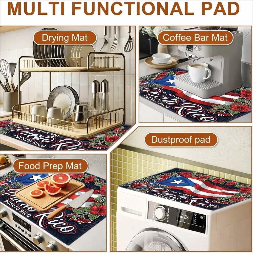 Puerto Rico Flag and Floral Stove Protector Mat, 28.35 x 20.47 Inches with Rectangular Format