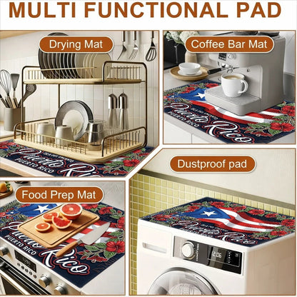 Puerto Rico Flag and Floral Stove Protector Mat, 28.35 x 20.47 Inches with Rectangular Format