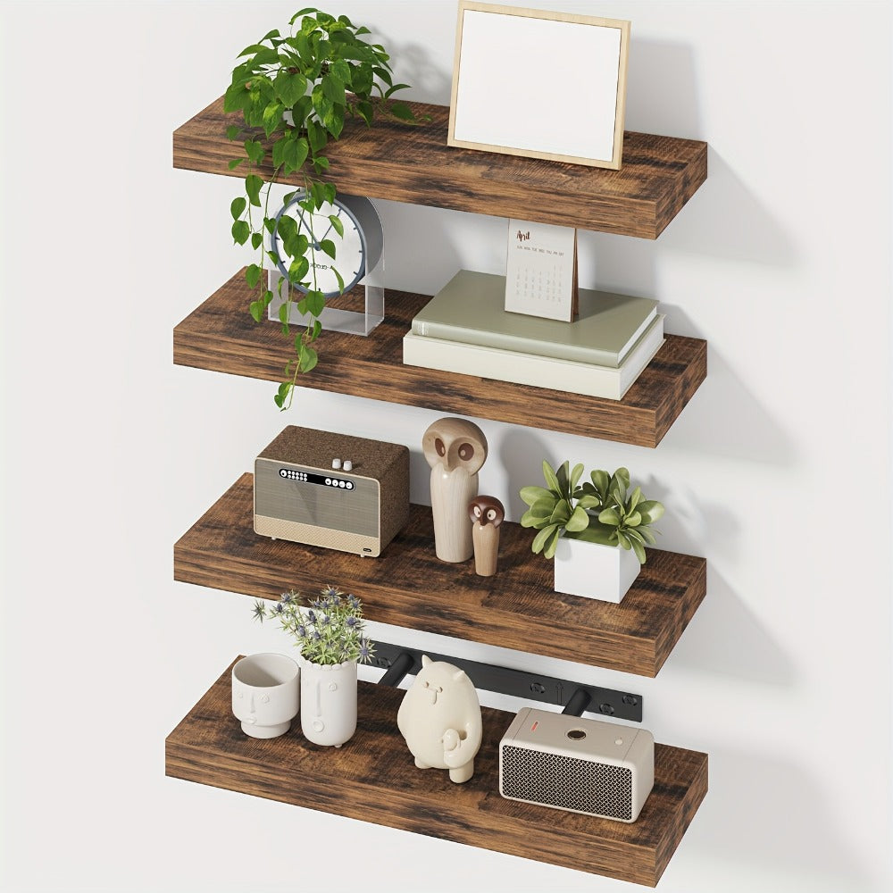 15.8-Inch Floating Wall Shelf Set with Concealed-Style Brackets, Five Finishes and 4- or 8-Piece Options