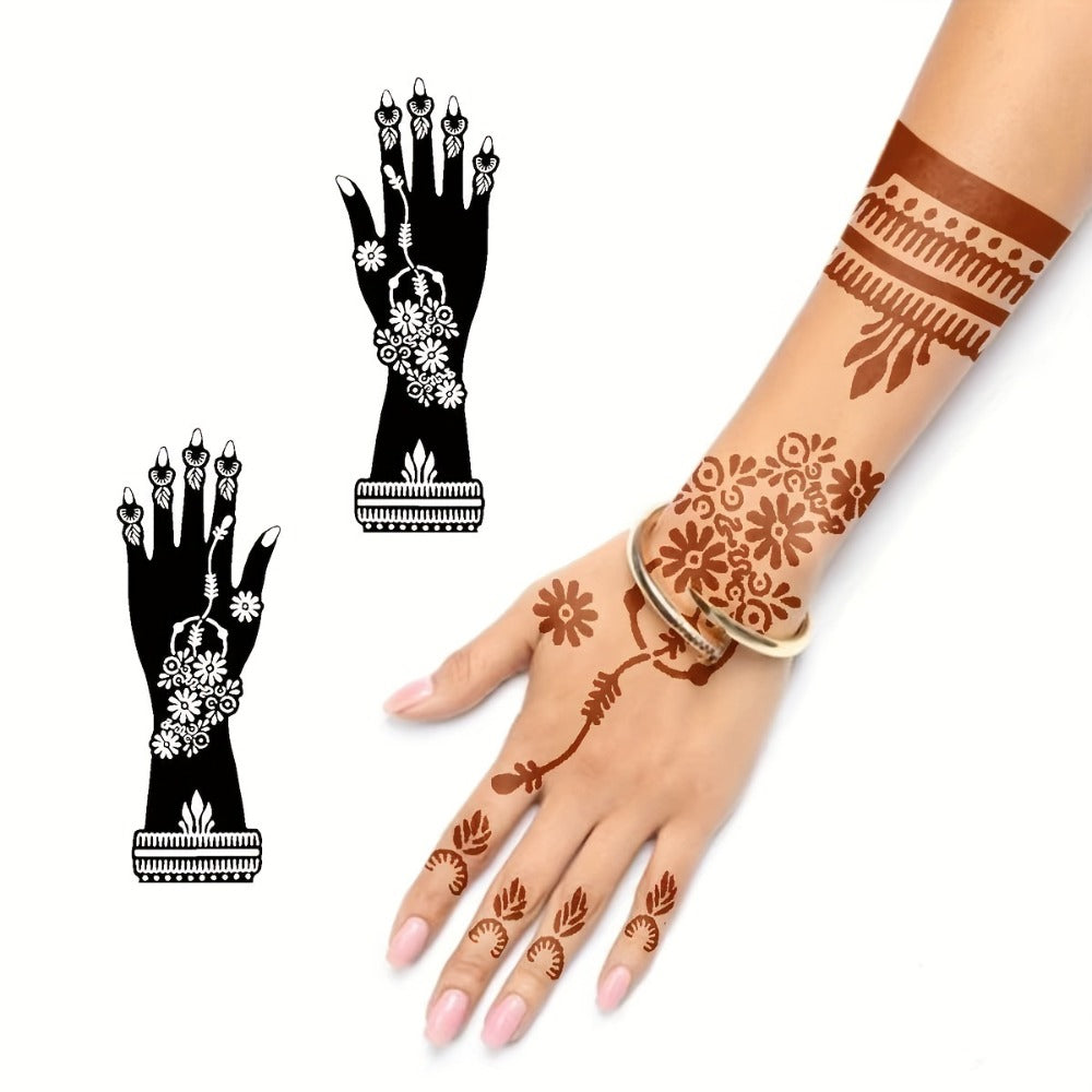 Eight-Piece Hand-Length Tattoo Stencil Set with Floral Patterns for Hands and Forearms in SM010 or SM011