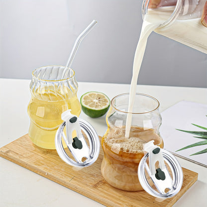 Borosilicate Glass Cups with Straws Cloud Design U-Shaped Insulated Cold Drink Glasses BPA-Free 18oz Set of 4 or 6