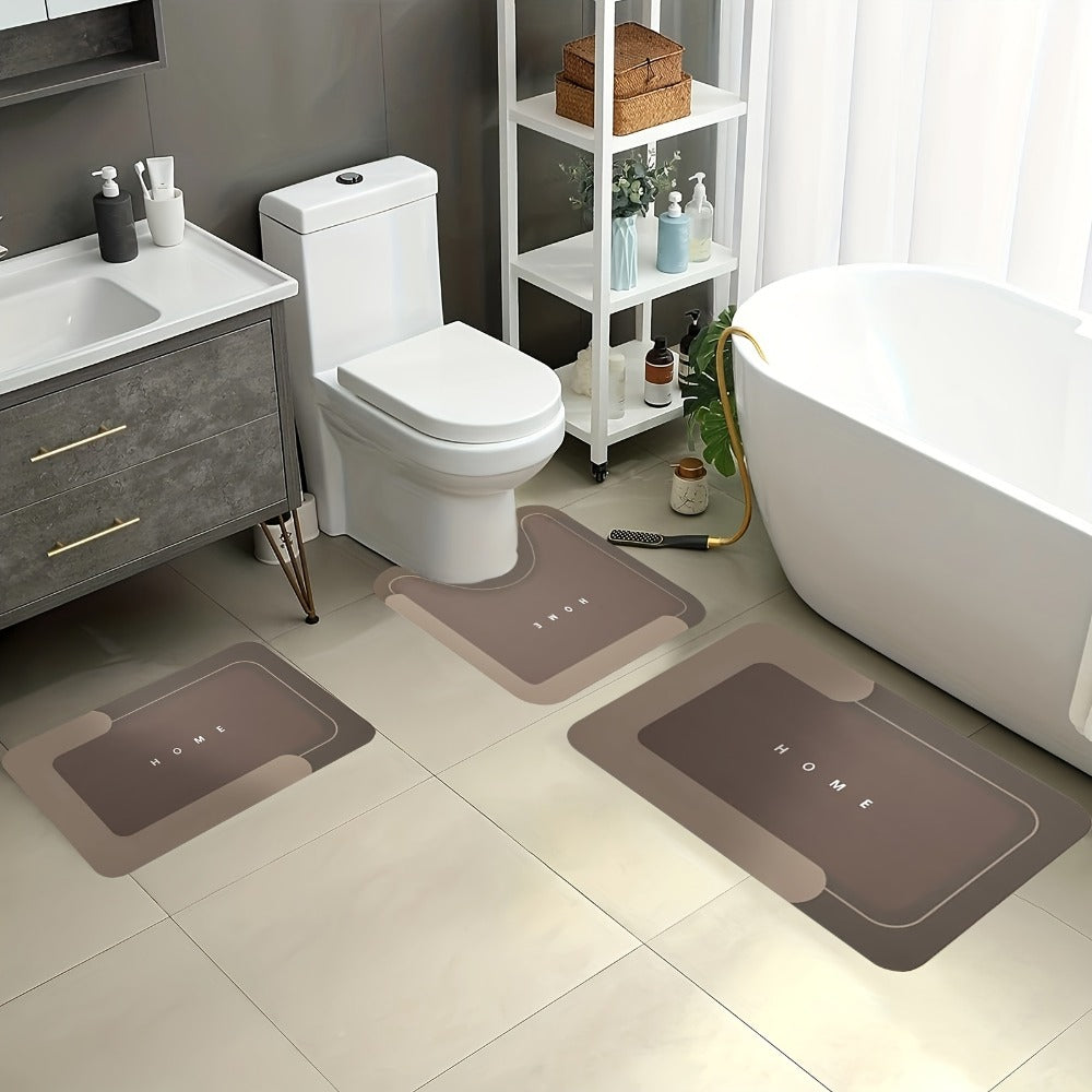 Three-Piece Bathroom Mat Set in Blue, Coffee or Gray with Toilet and Shower-Area Rug Pieces