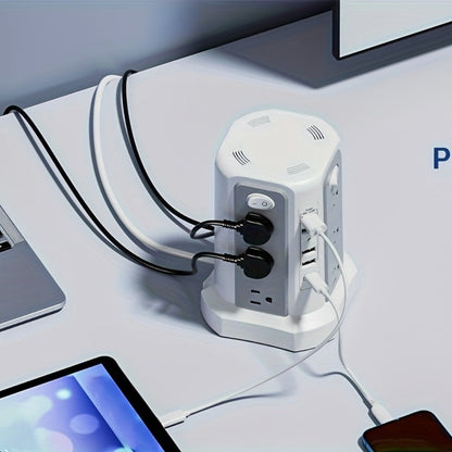 Surge Protector Power Strip Tower 17-in-1 with 12 AC Outlets, 4 USB-A, USB-C PD 18W and Four Group Switches