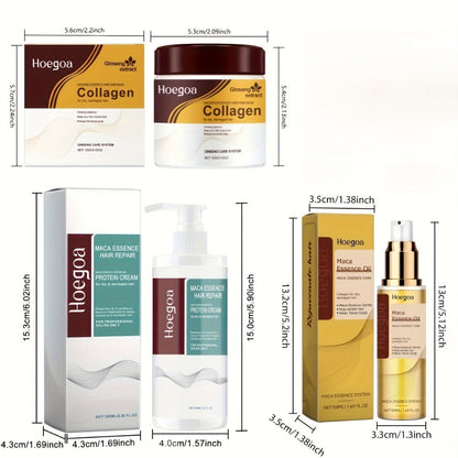 Three-Piece HOGOGO Collagen Hair Care Set with Jar and Pump Containers in a Gold Gift Box Presentation