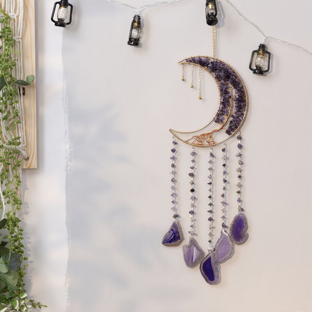 Dreamcatcher Moon Suncatcher Wall Hanging – Handmade Boho Wind Chime Pendant for Indoor Outdoor Garden, Courtyard & Party Decor – Christmas & Birthday Gift