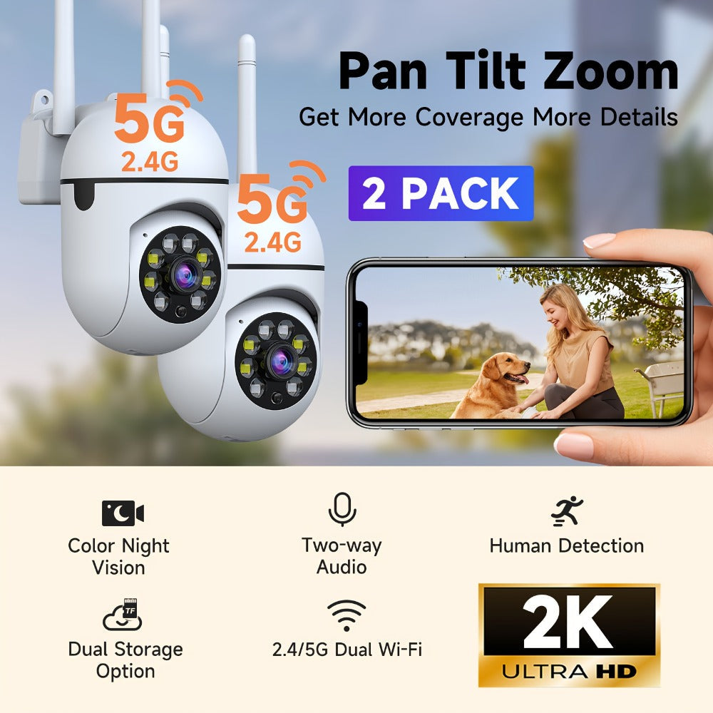 Indoor Security Camera 2-Pack with 355° Pan-Tilt, Night Vision, Two-Way Audio and Connection Options