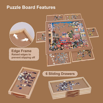 Jigsaw Puzzle Table 35"x27" with 360° Rotating Turntable & Easy-Pull Handle Drawers – Large Puzzle Board Organizer with Dust Cover for 1500 Pieces, Ergonomic Gift for Adults & Seniors