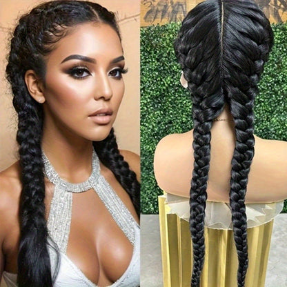 13x4 Braided Lace Front Wig for Women 26 Inch 250% Density — Synthetic Braid Wig with Baby Hair, Rainbow Colors Blue Pink Yellow 613 Black, Heat Resistant for Party Cosplay