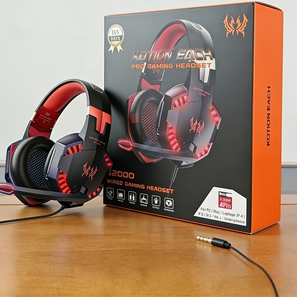 G9000 Surround Sound Gaming Headset with Noise Cancelling Mic, LED Lights & Soft Memory Earmuffs, Over-Ear Stereo Headphones Compatible with PS5 PS4 Xbox One Switch PC Mac