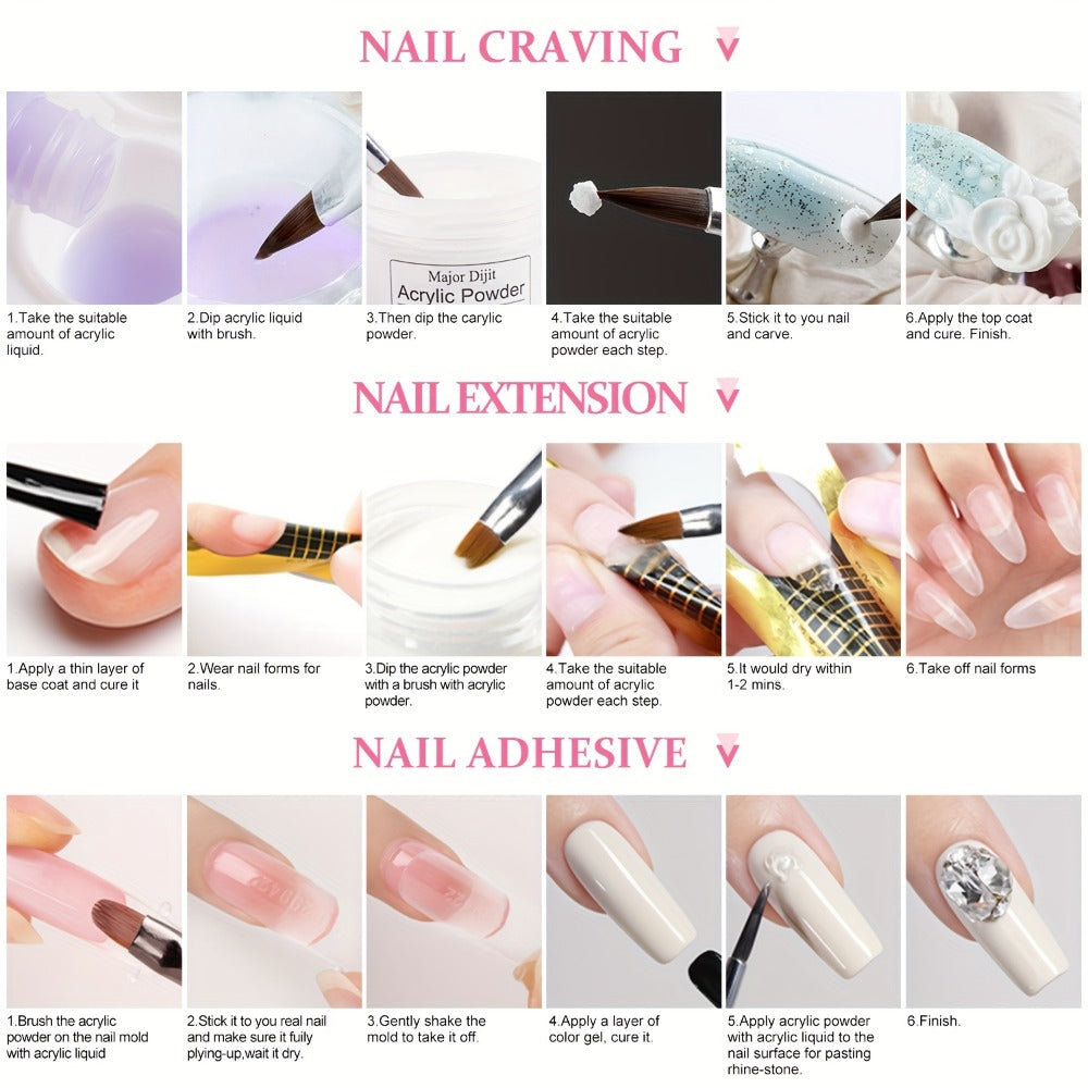 Acrylic Nail Kit with 36W UV LED Lamp, Electric Drill, Three Powders, Glitter Colors, Tips and Manicure Tools