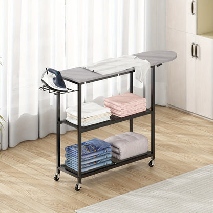 3-Tier Ironing Board Cart with Wheels – Rolling Laundry Station with Multi-Layer Storage Shelves for Living Room, Bedroom & Outdoor Use