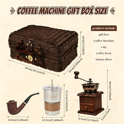 Manual Coffee Grinder Hand Grinder with 304 Stainless Steel Burr, Portable Square Coffee Mill for Travel, Camping, Office & Food Truck, Vintage & Brown Pipe Style, Perfect Coffee Gift Set