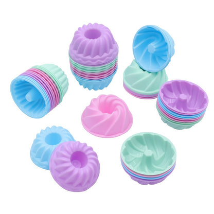 48-Piece Silicone Donut Mold Set with Four Shapes in Small or Medium Sizes for Muffins and Cupcakes