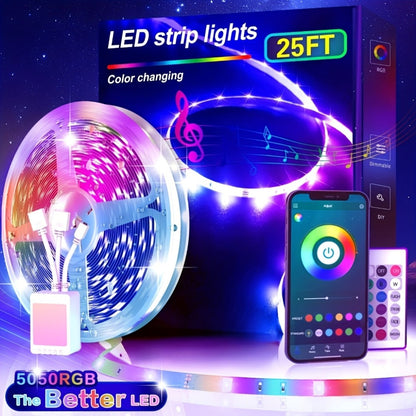RGB Smart IC LED Strip Light Kit, 25ft to 200ft with App, Handheld Remote, Music Mode and Five Length Options