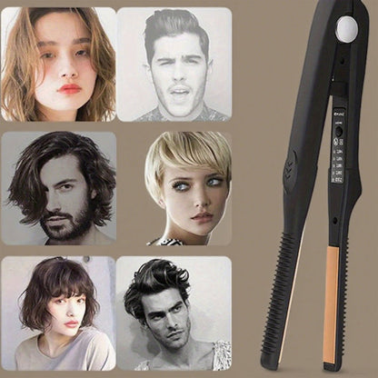 2-in-1 Ceramic Flat Iron Hair Straightener Curling Iron Adjustable Temperature Portable Mini Styling Tool for Short Hair Beard Women Men Travel Daily Use Gift Black