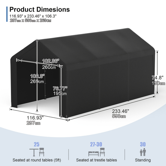 Carport Canopy 10x20 Heavy Duty Portable Garage UV Protection