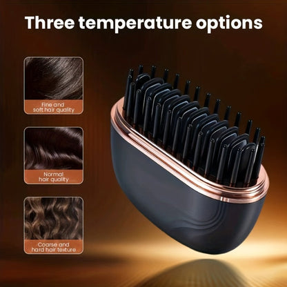 Mini Cordless Hair Straightening Brush with USB Charging, 9.6cm Compact Body and Black Configuration Options