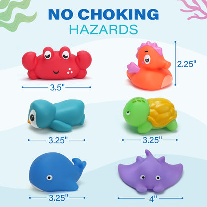 Six-Piece No-Hole Color-Changing Sea Animal Bath Toy Set with Six Shapes for Supervised Water Play
