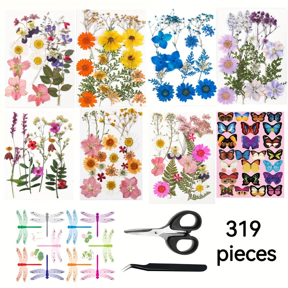 Pressed Flower Craft Set in 189, 238, 287 or 319-Piece Mixed Packs for Resin and Paper Projects