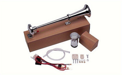 Air Horn Kit for Trucks – Super Loud 18" Single Trumpet Train Horn with Compressor, 12V/24V Universal Fit for Truck, Car, SUV, Jeep – Chrome & Black