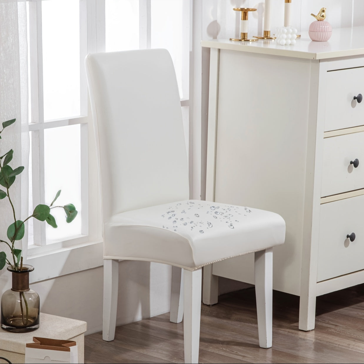 Chair Cover Set of 4 or 6 Stretch PU Leather Dining Slipcovers in Nine Available Color Choices