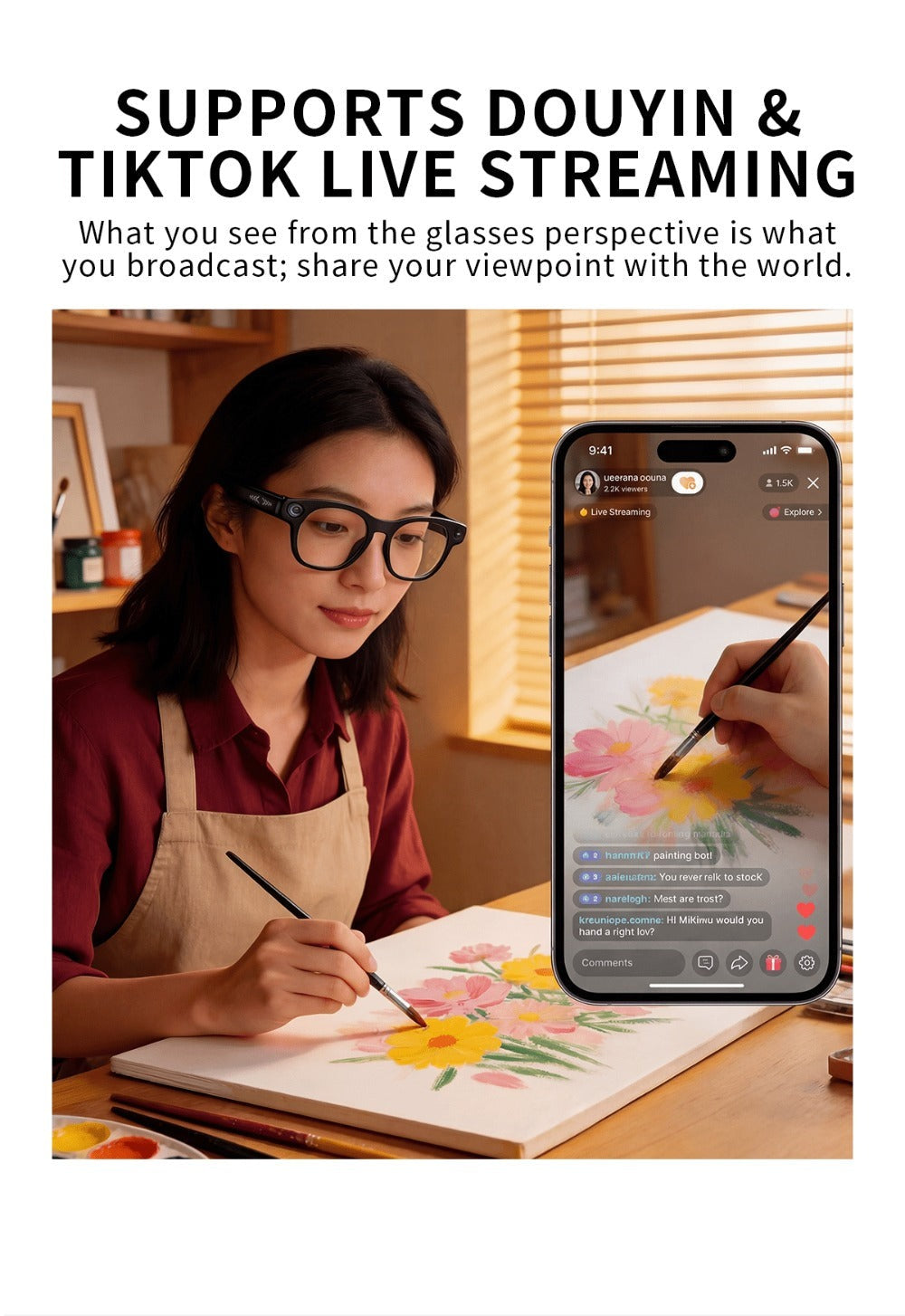 Smart Glasses 8MP Camera Eyewear with Translation, Object Recognition, Touch Control and Bluetooth Audio