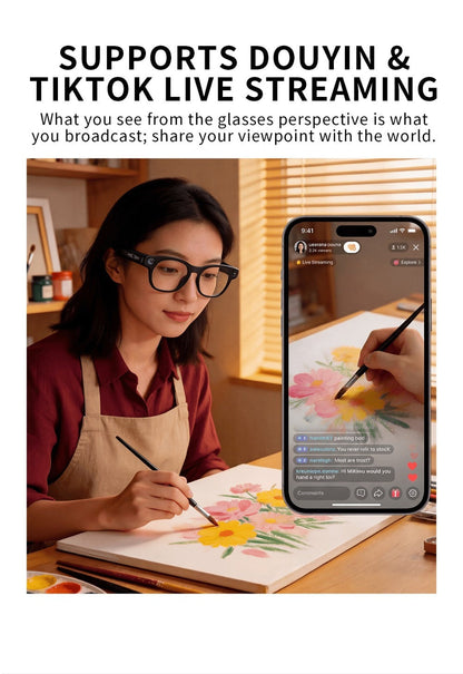 Smart Glasses 8MP Camera Eyewear with Translation, Object Recognition, Touch Control and Bluetooth Audio