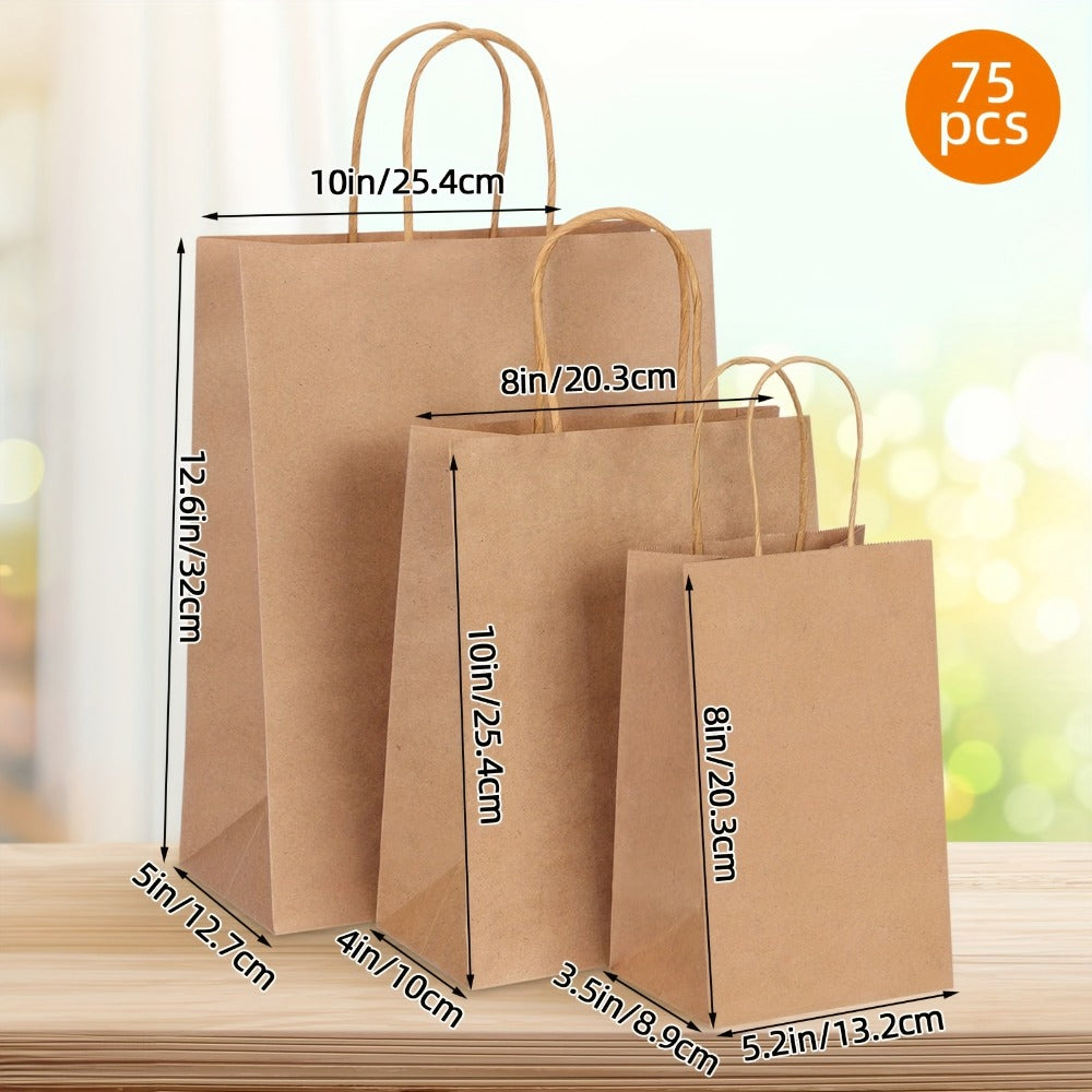 Kraft Paper Gift Bags with Handles in 75, 90, 120 or 210-Piece Mixed-Size Checkout Options