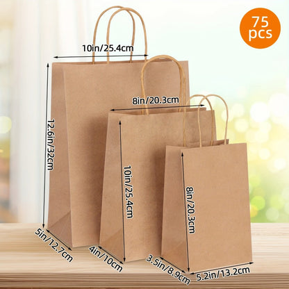 Kraft Paper Gift Bags with Handles in 75, 90, 120 or 210-Piece Mixed-Size Checkout Options