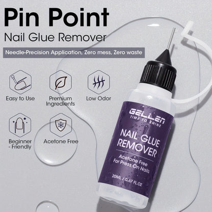 Nail Glue Remover 20ml Precision Needle Applicator Acetone Free - Fast Acting No-Mess Formula for Press On Nails Gel X Nail Tips Fake Nails - Non-Irritating Nail Glue Dissolver for Women