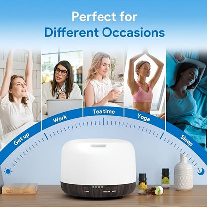 500ml Essential Oil Diffuser Set with Remote, Seven-Color Light, Timer Controls and 10 Oil Bottles