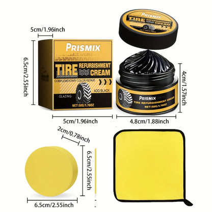 Tire Polishing Paste 2pcs with Sponge – Beeswax Formula Tire Shine & Retreading Paste, Rust Removal, Anti-Fouling, Lasting Black Gloss – No Tools Needed